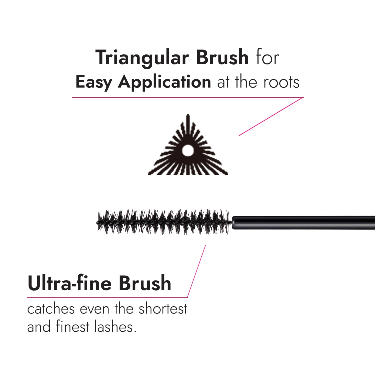triangular brush for easy application at the roots, ultra-fine brush
